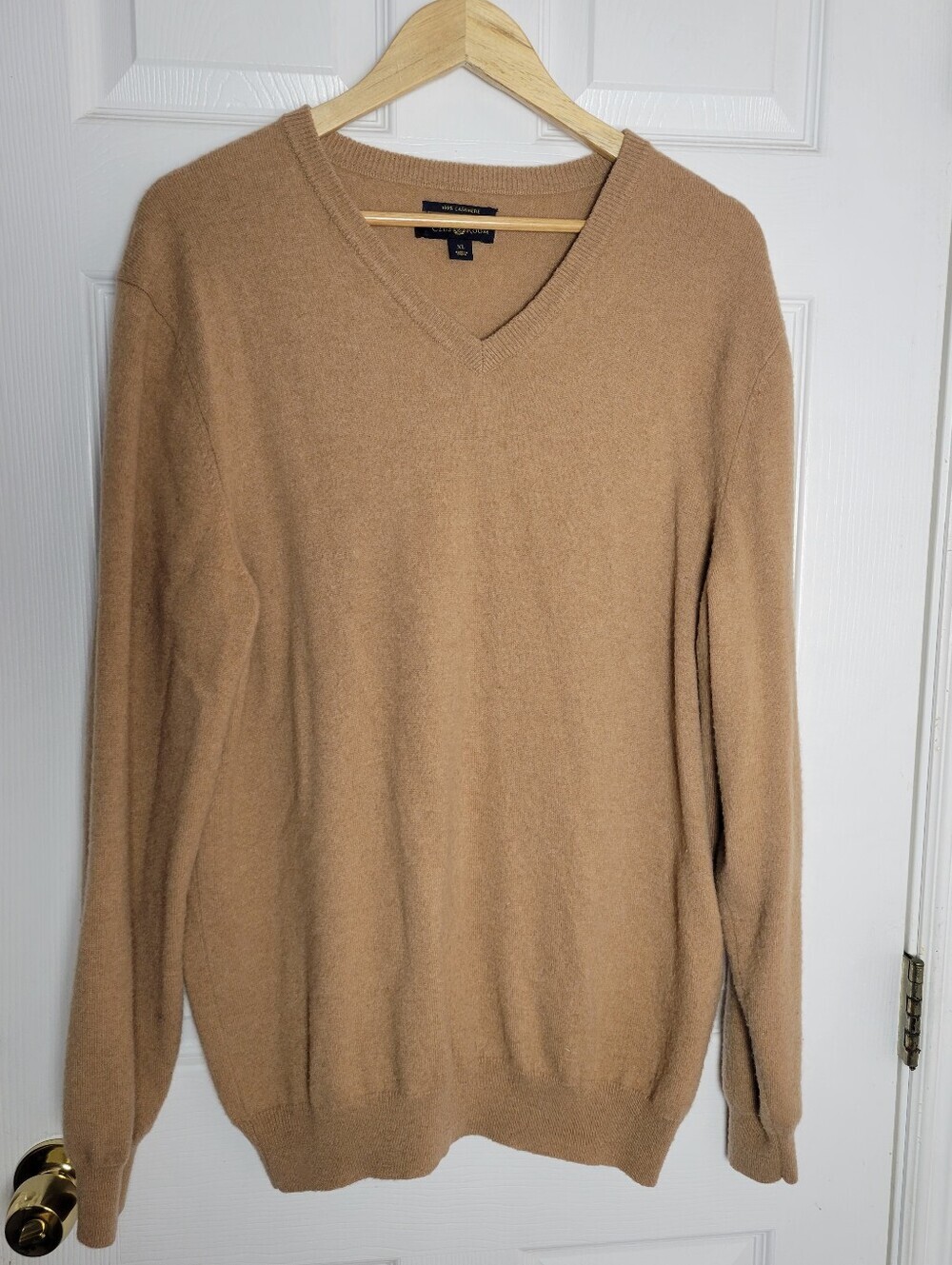 Club Room 100% Cashmere V-Neck Sweater Camel Tan Brown Men's Size XL